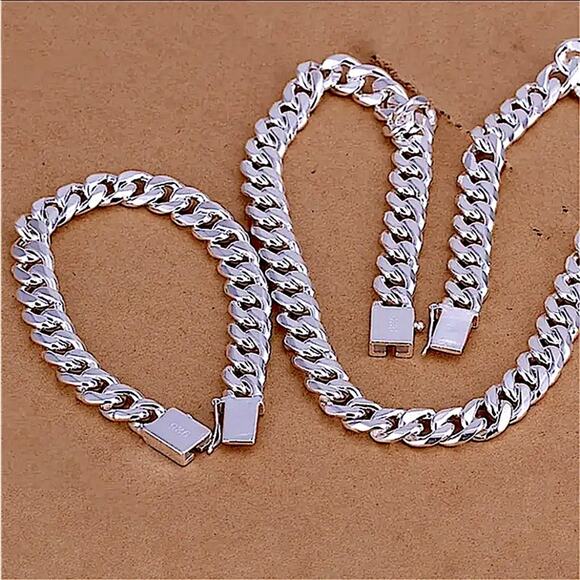 Sterling Silver Chain Link Cuban Necklace Curb Unisex - Picture 1 of 9